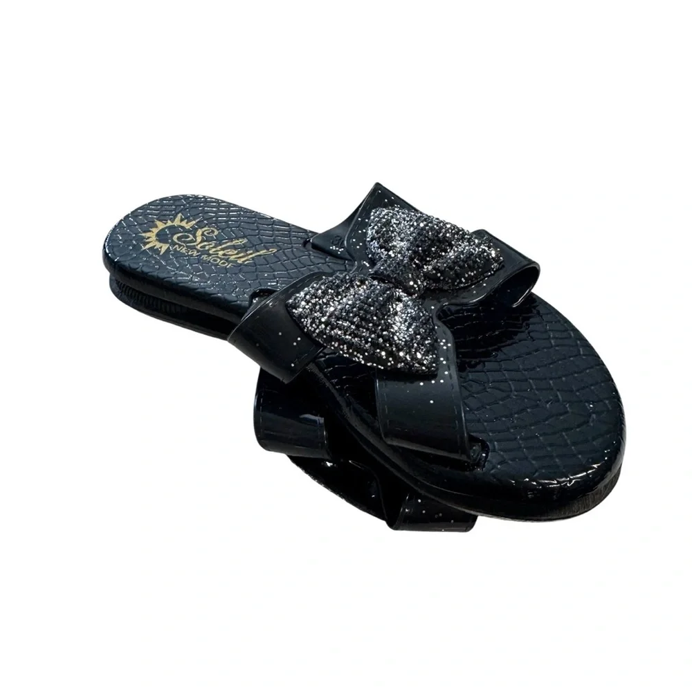 Soleil  New Mode Black Glitter Bow Sandals Size 30 US 12.5